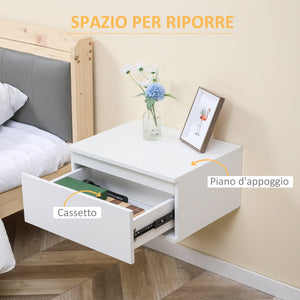 EASYCOMFORT  Comodino Set 2 Pezzi con Cassetto e Design Sospeso in Truciolato e MDF, 49x38x23 cm, Bianco