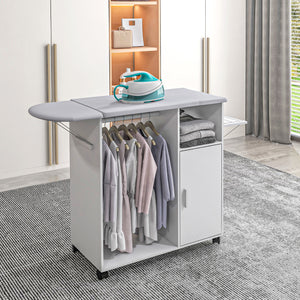 Easycomfort Mobile Asse da Stiro con Piano d'Appoggio, 3 Ripiani a Cubo e Guida, 107x42.5x99cm, Bianco