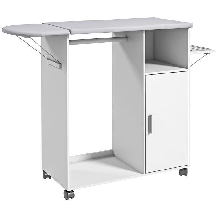 Easycomfort Mobile Asse da Stiro con Piano d'Appoggio, 3 Ripiani a Cubo e Guida, 107x42.5x99cm, Bianco