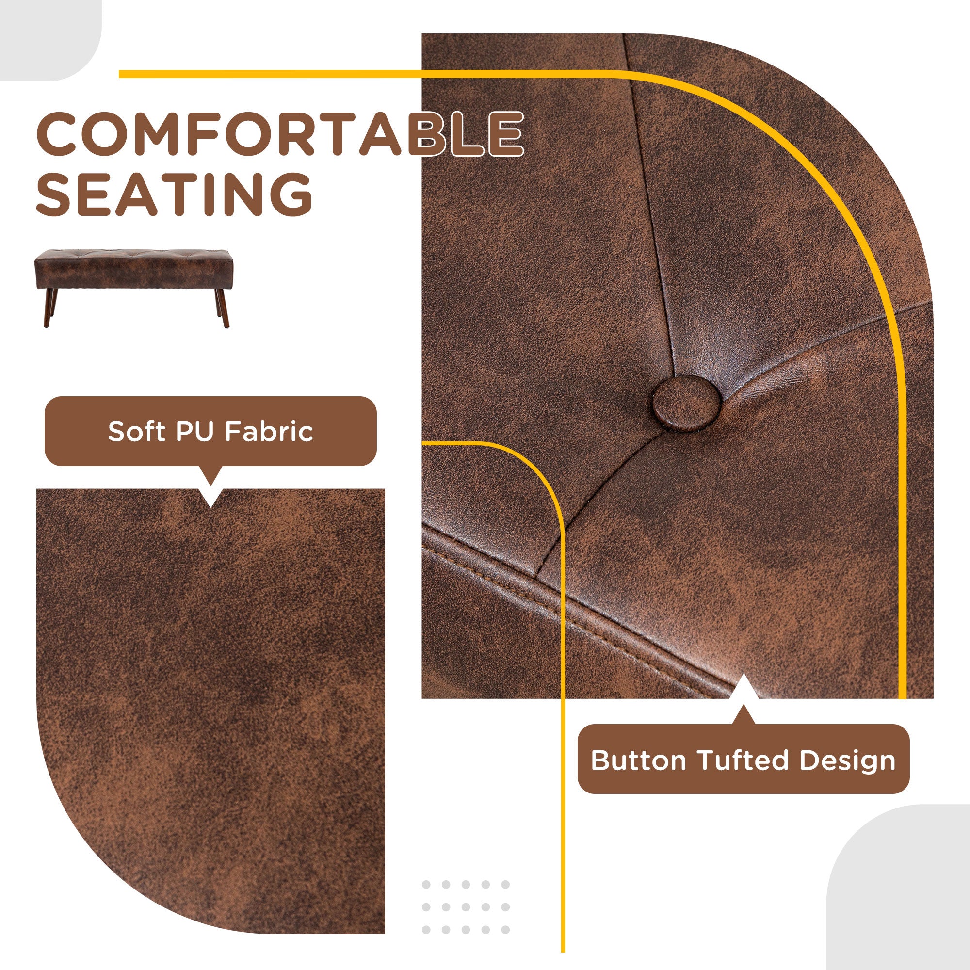 Easycomfort Panca Fondoletto e da Ingresso Imbottita con Rivestimento in PU, 114x38x42cm, Marrone