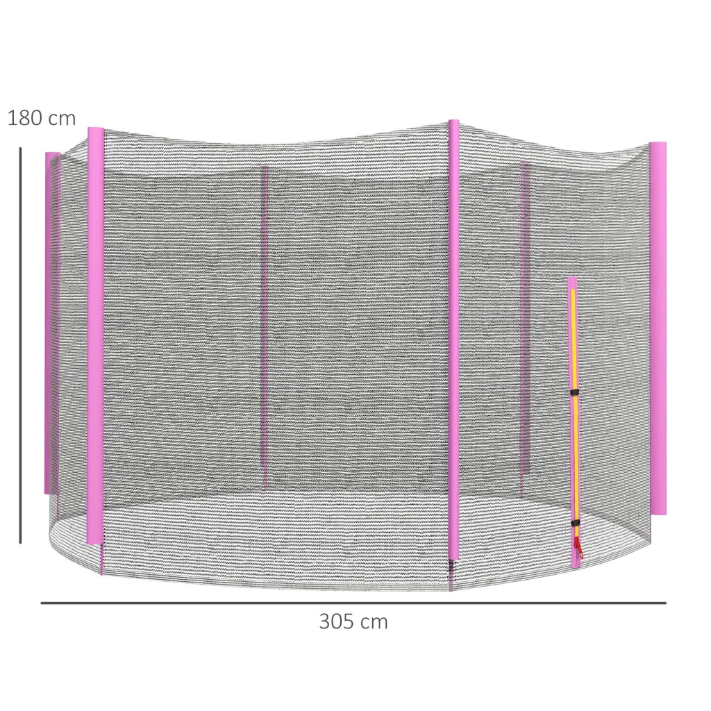 Rete di Protezione per Trampolini a 6 Pali con Ingresso con Cerniera Ø305x180 cm in PE Nero e Rosa