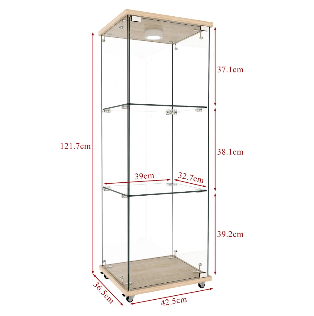 Vetrina in vetro con LED e telecomando; 120x42;5x36;5 cm; MDF e vetro; naturale
