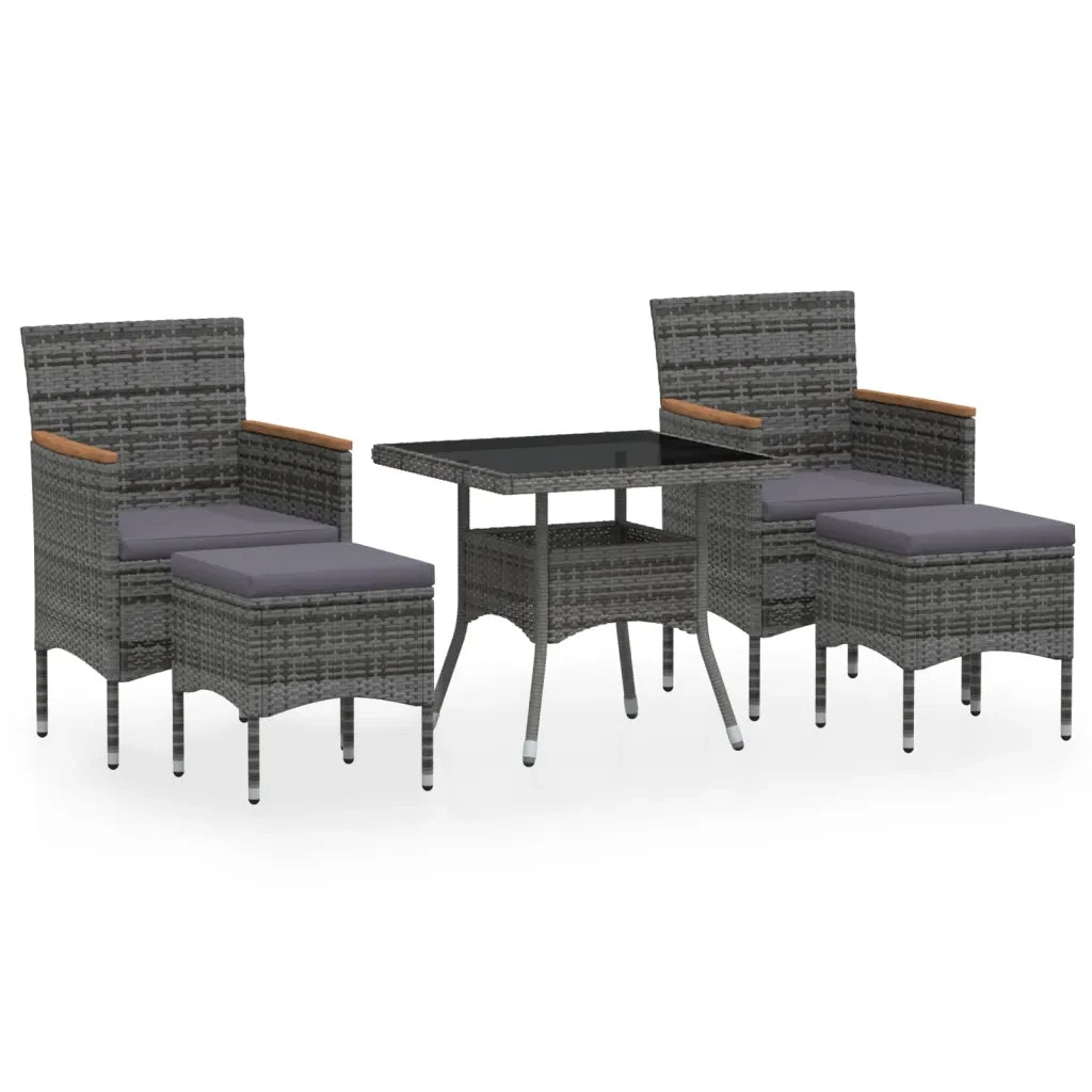 Set Pranzo da Giardino 5 pz | Set Salotto da Giardino Polyrattan e Vetro Temperato Grigio
