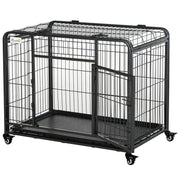 BOX GABBIA PER CANI PIEGHEVOLE PORTA CON BLOCCO 4 RUOTE FONDO RIMOVIBILE