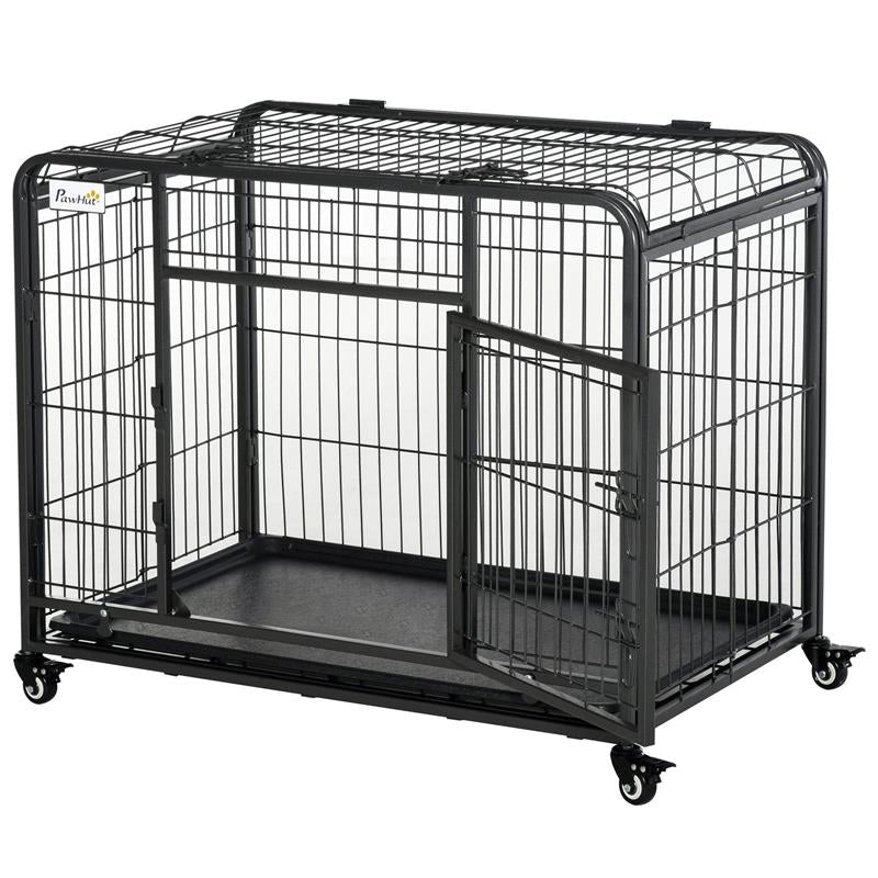 BOX GABBIA PER CANI PIEGHEVOLE PORTA CON BLOCCO 4 RUOTE FONDO RIMOVIBILE
