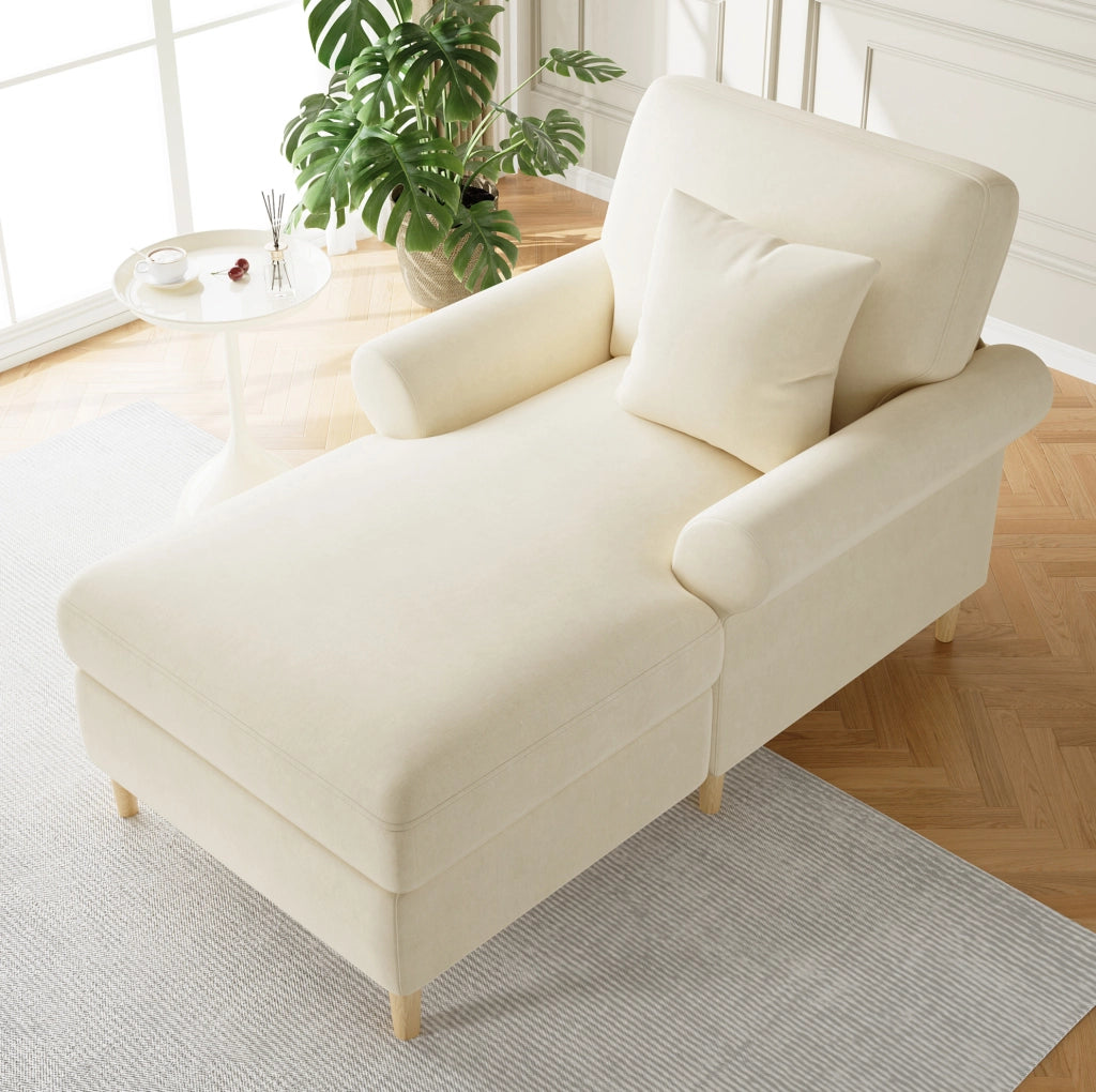Poltrona relax reclinabile in velluto beige con cuscino