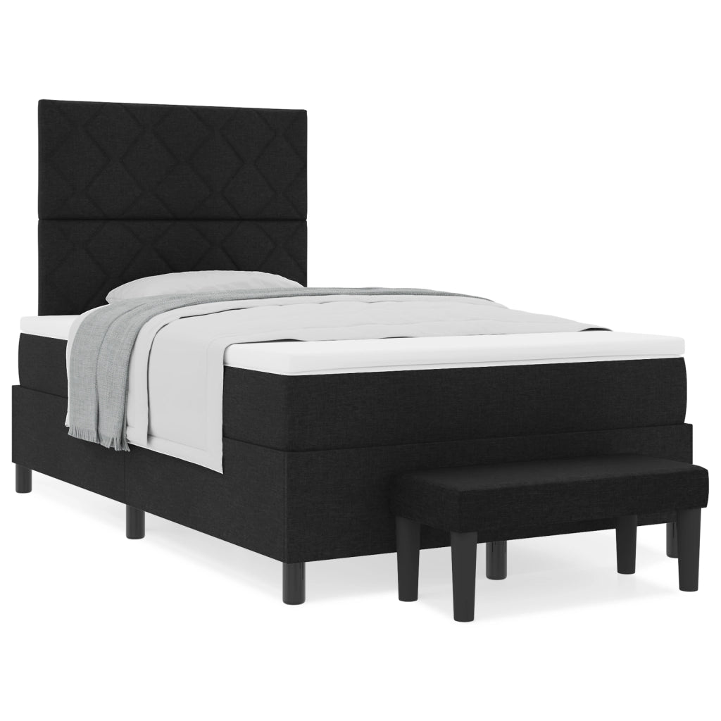 Letto a Molle con Materasso e Panchina Nero 120x190 cm Tessuto