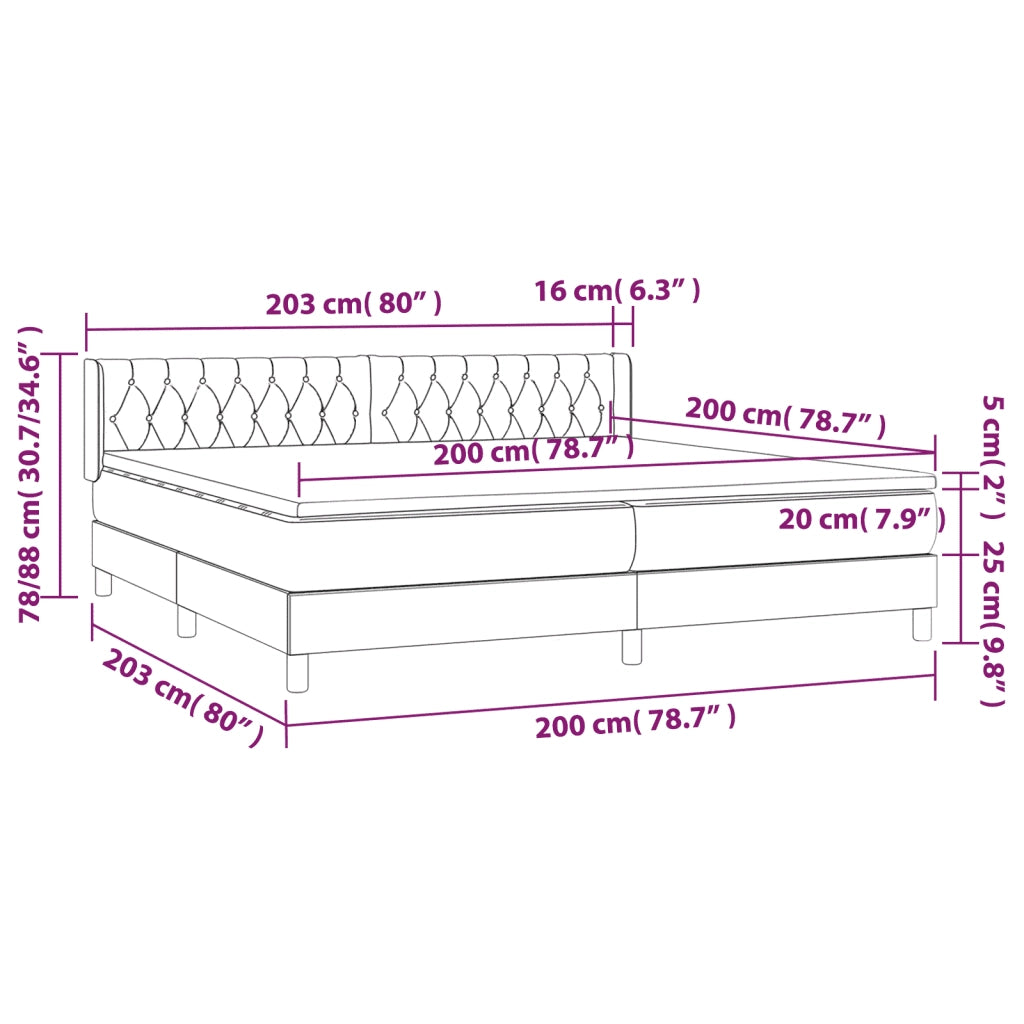 Giroletto a Molle con Materasso Grigio Chiaro 200x200cm Velluto cod mxl 64644