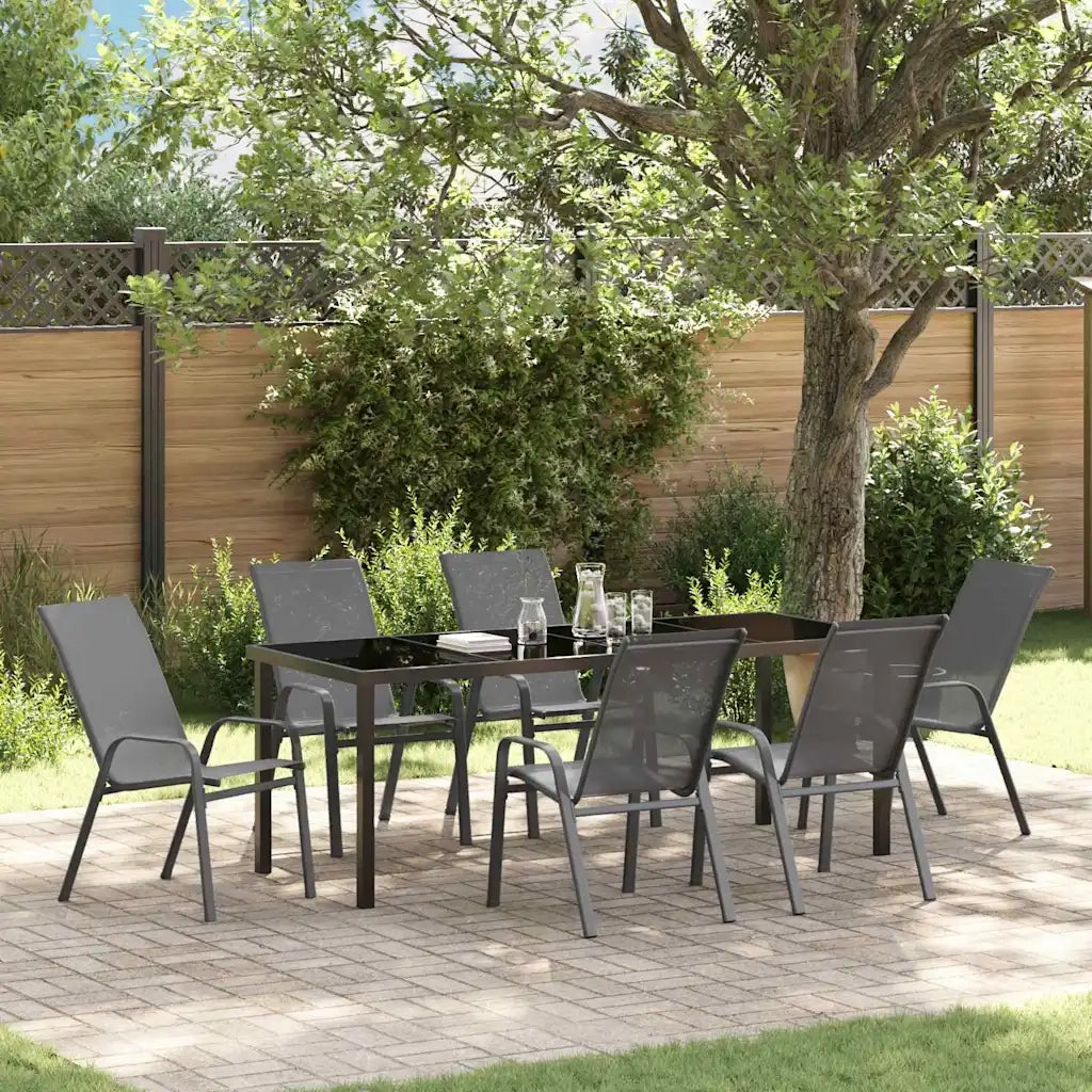 Set da Pranzo per Giardino 7 pcs Grigio e Nero 3379126