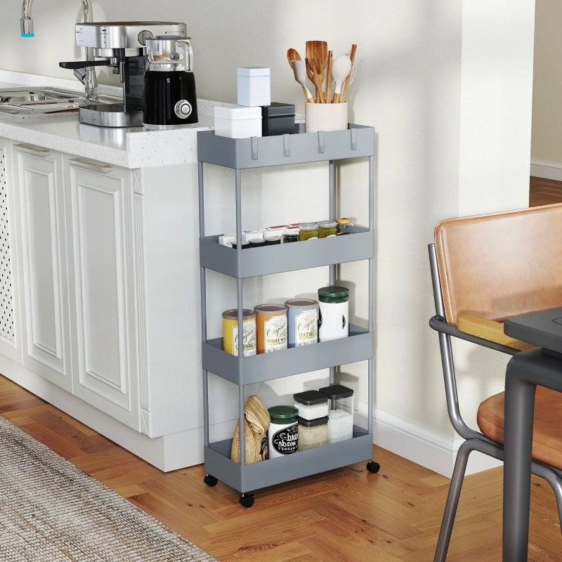 CARRELLO a 4 ripiani 40 x 19 x 90 cm Grigio con ruote e freni