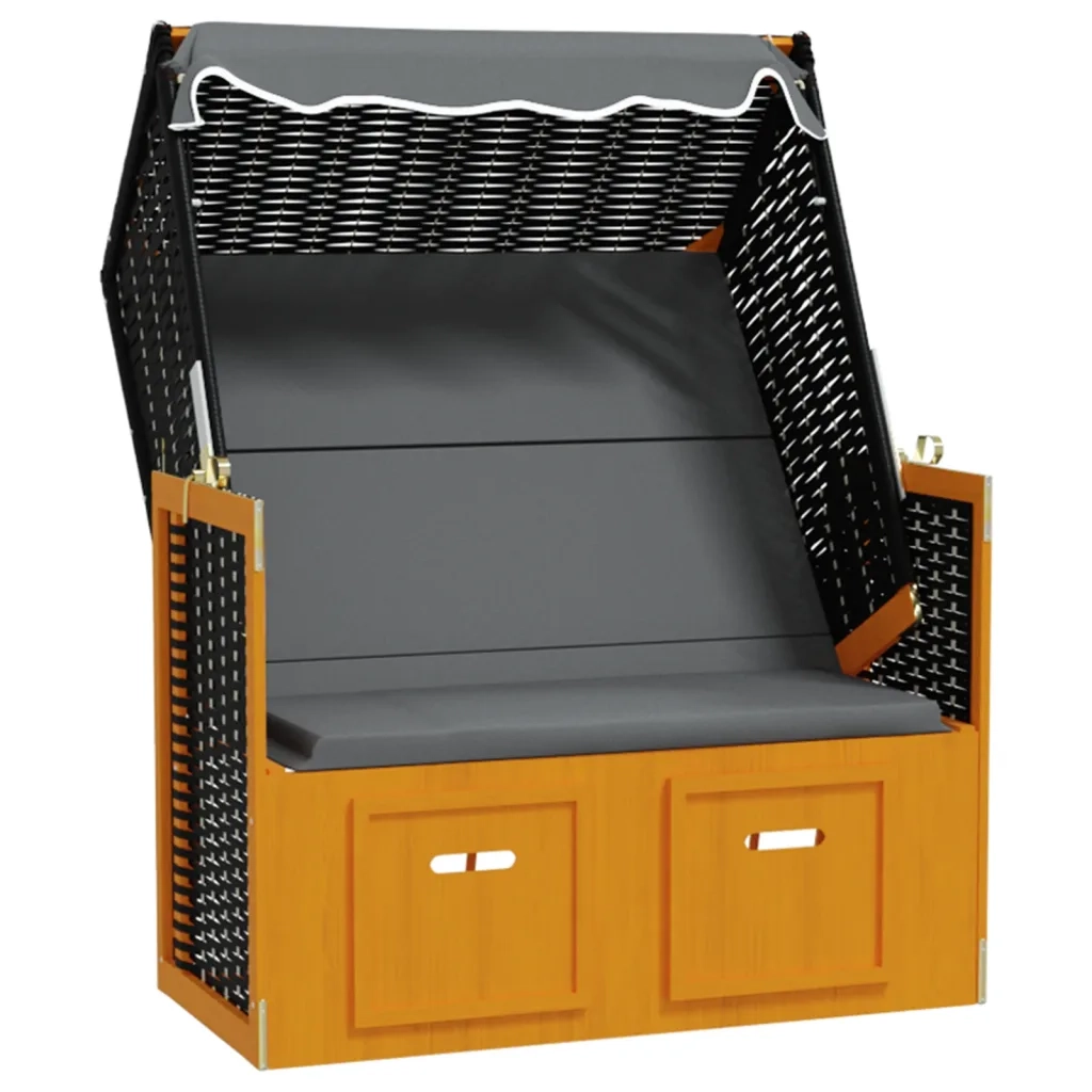 Strandkorb e Tettoria Polyrattan Legno Massello Nero Antracite 318658