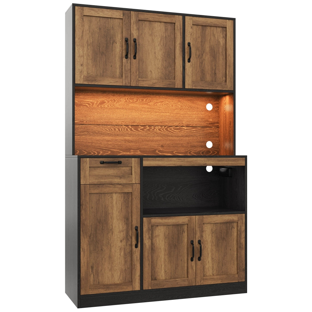 Mobile da cucina con LED RGB; prese USB e ripiani regolabili 110x40x180 cm; MDF naturale e nero