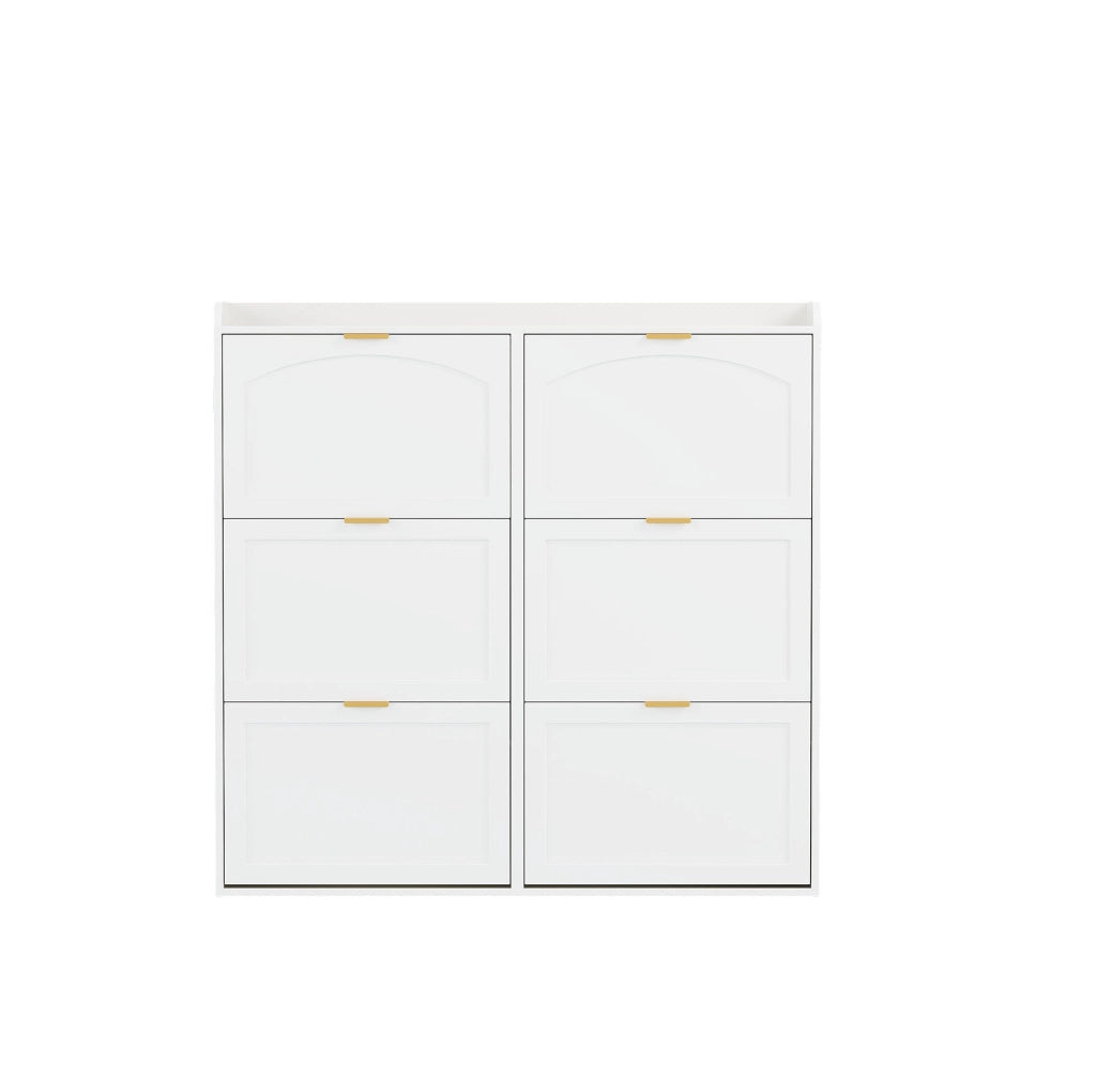 Scarpiera 120x23x118 cm con 6 vani a ribalta in MDF e truciolare bianca