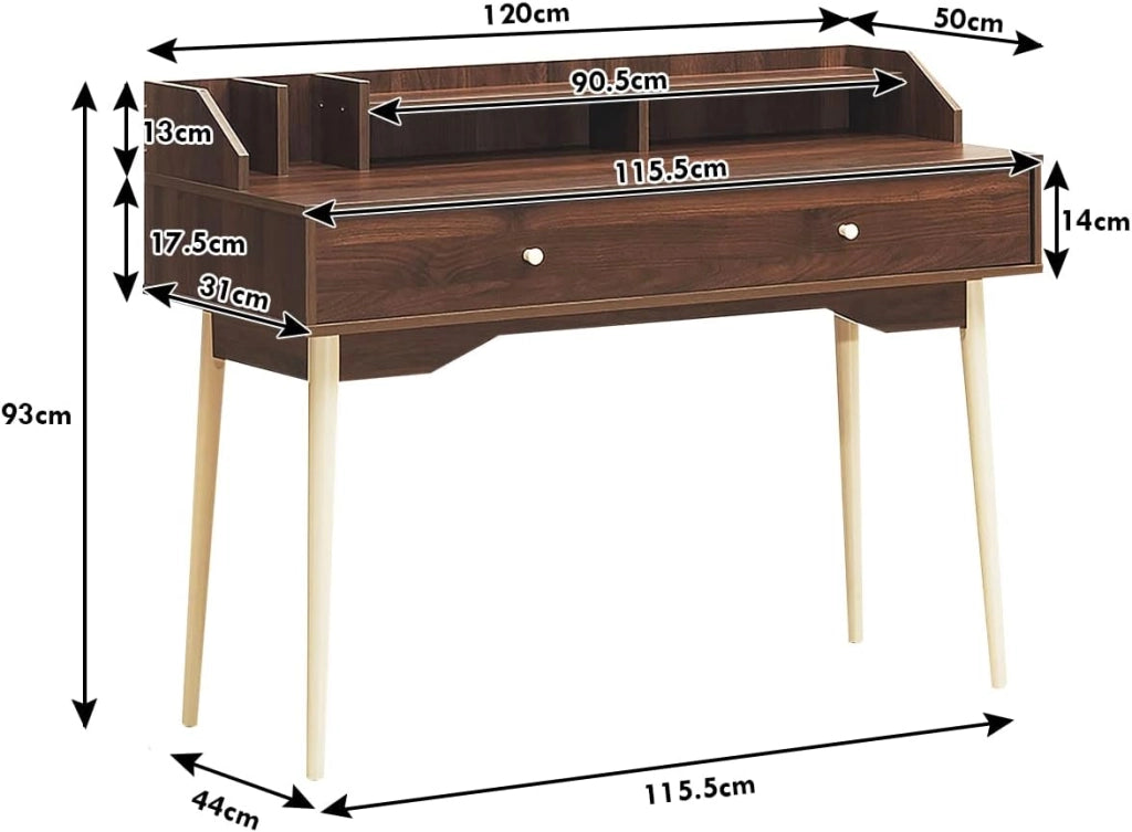 Scrivania per Computer con Cassetto, Tavolo da Ufficio Computer con Mensola Spaziosa, Mensola Aperta e Gambe, Scrittura per Soggiorno, Ufficio, Camera da letto (Naturale)