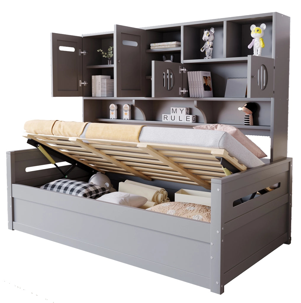 Letto multifunzione 90x200 cm con contenitore idraulico in legno grigio