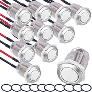10x Viti a Dado Acqua 12mm, RVS, Preinstallate, Interruttore a Pulsante 2A/12V/24V/125V/250V