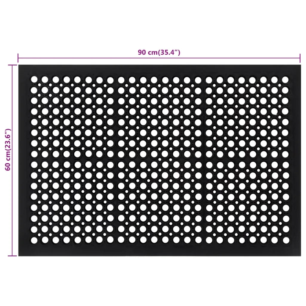 Zerbino rettangolare antiscivolo resistente 60 x 90 cm adatto per uso interno ed esterno finitura opaca in gomma nera 02_0046194