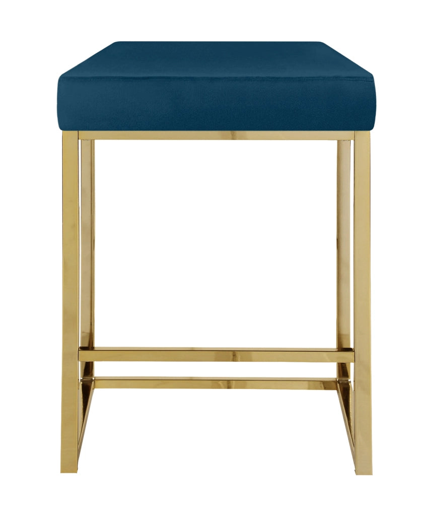 Sgabello Moderno In Velluto Sedile imbottito Gambe In Acciaio Dorato Senza Schienale Casa Sedia Cucina Bar Pub Seduta Rialzata Di Design - Petrolio