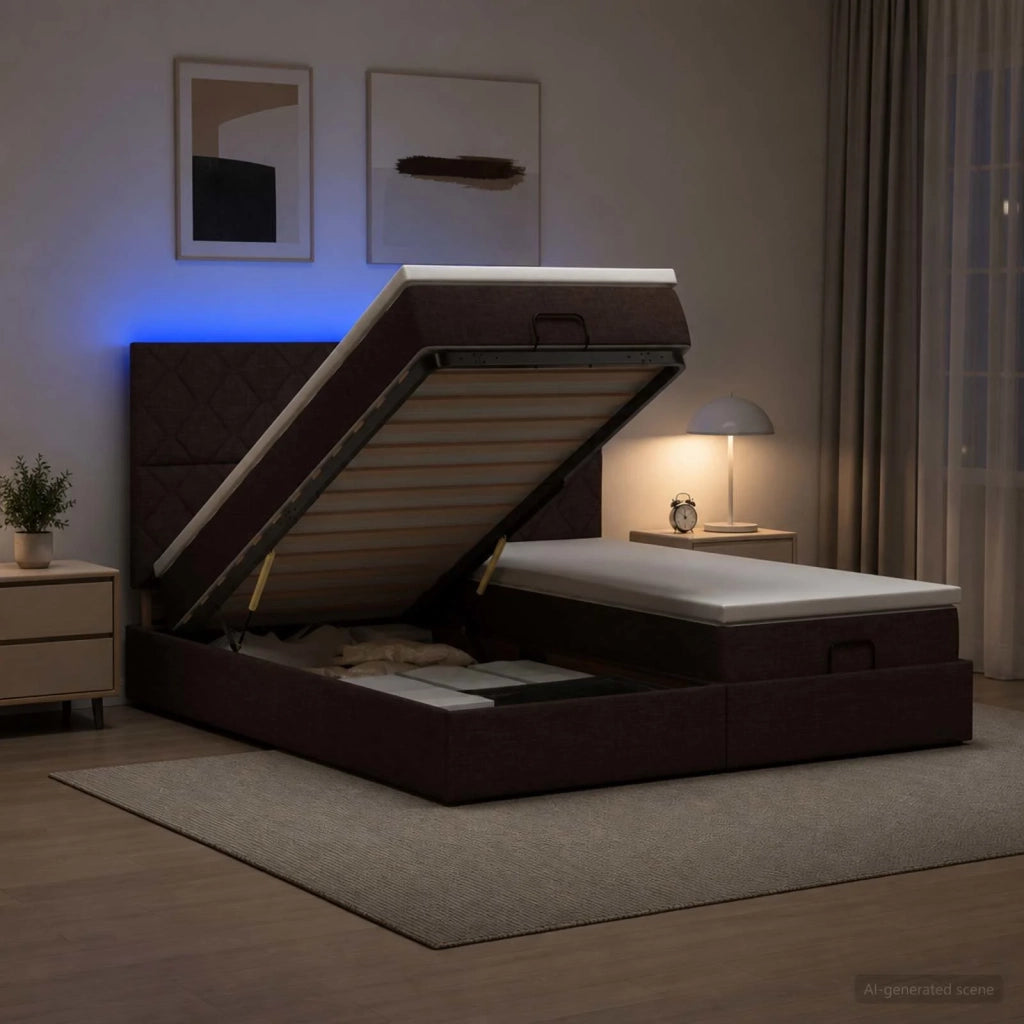 Letto Ottomano con Materasso e LED Marrone Scuro 180 x 200 cm 3458461
