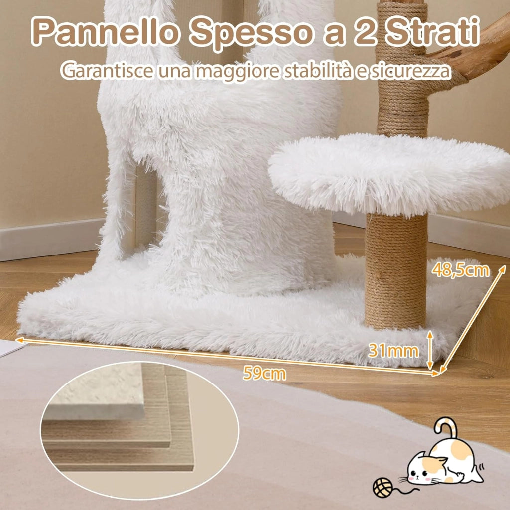 Albero per Gatti Moderno da Interno, Tiragraffi per Gatti con Rametti in Legno, Tiragraffi, Condo a 2 Piani, Posatoio Morbido in Cima e Piattaforme Imbottite, Centro Attività per Gattini