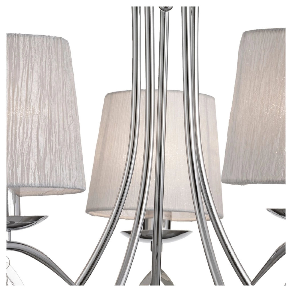 Angelique 5Lt Pendant - Cromo, vetro trasparente e tessuto bianco