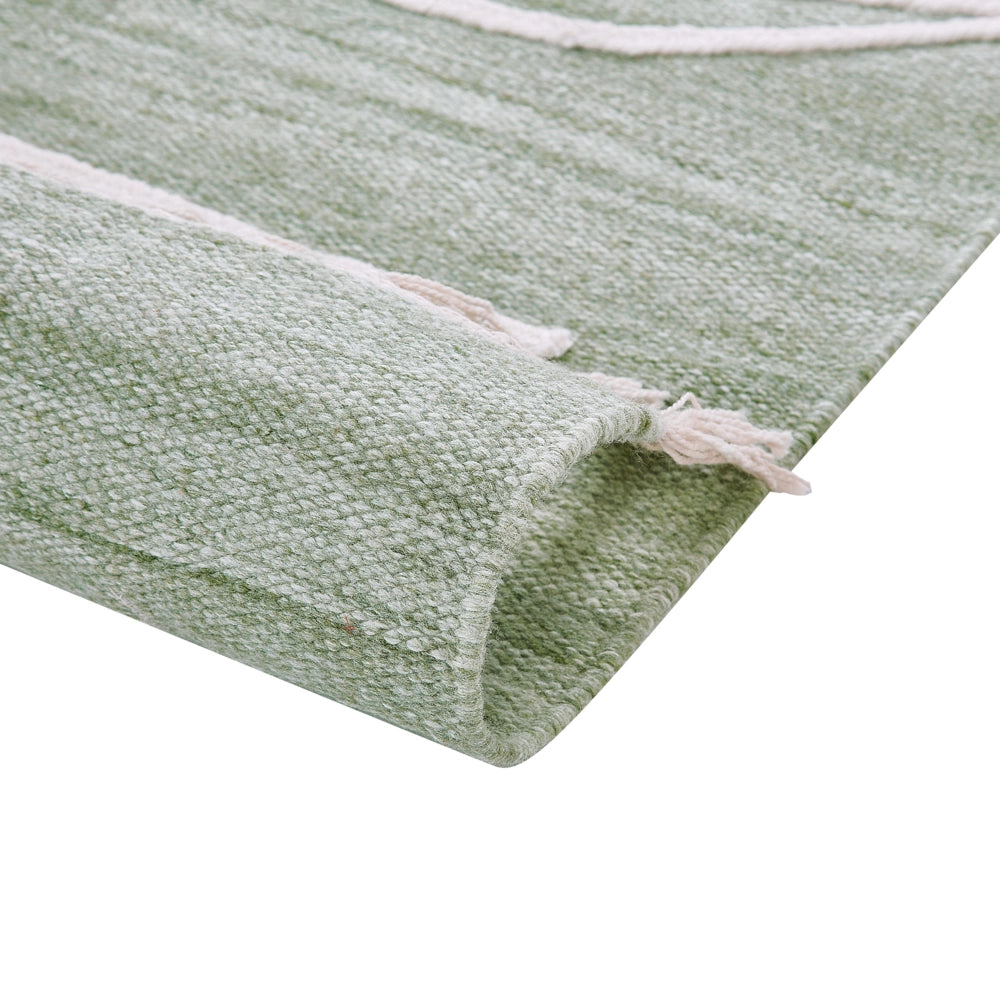 Tappeto rettangolare per interni e per esterni in poliestere con motivo a nappe verde chiaro 140 x 200 cm stile boho