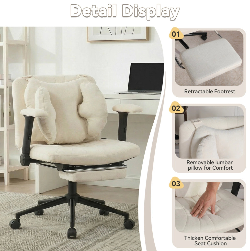 Sedia da ufficio girevole beige con supporto lombare regolabile