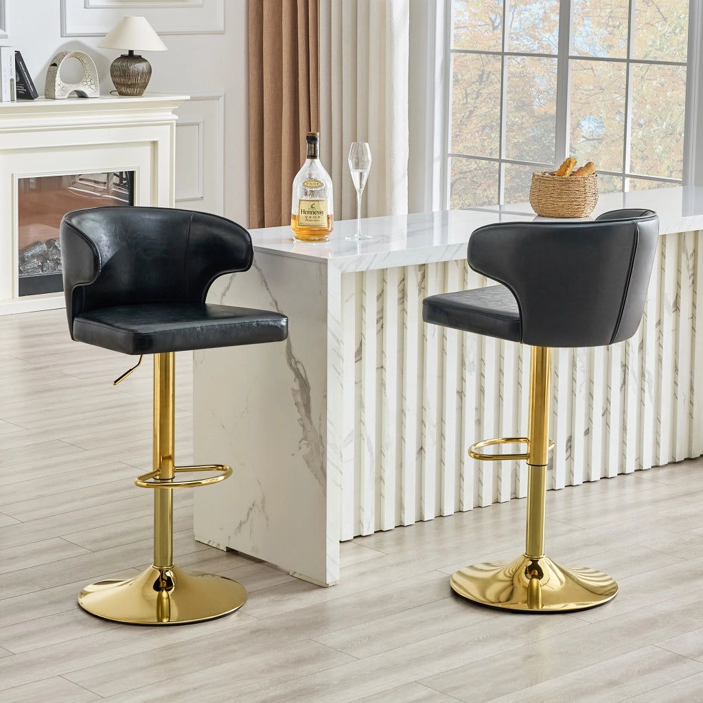 Sgabello da bar girevole 360° regolabile in altezza con poggiapiedi e schienale ergonomico in PU nero