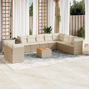 Set Divani da Giardino 11 pz con Cuscini Beige in Polyrattan