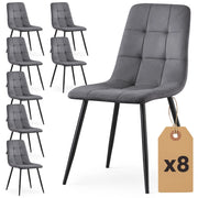Set di 8 Sedie in velluto trapuntate NERO Grafite Scuro gambe nere
