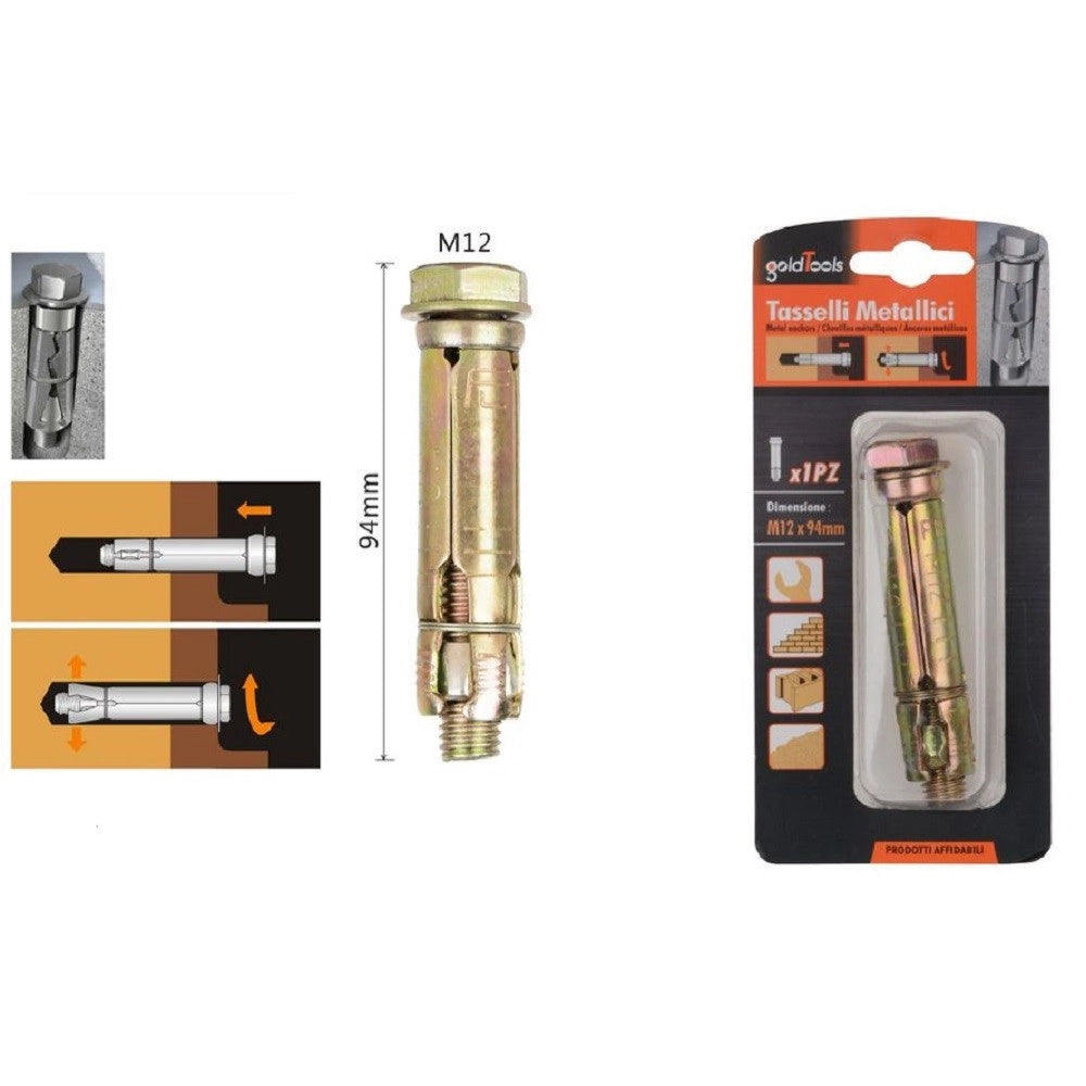Trade Shop - Set Tassello Tasselli Metallici Bullone M12 X 94 Mm Accessori Minuteria 91043 -