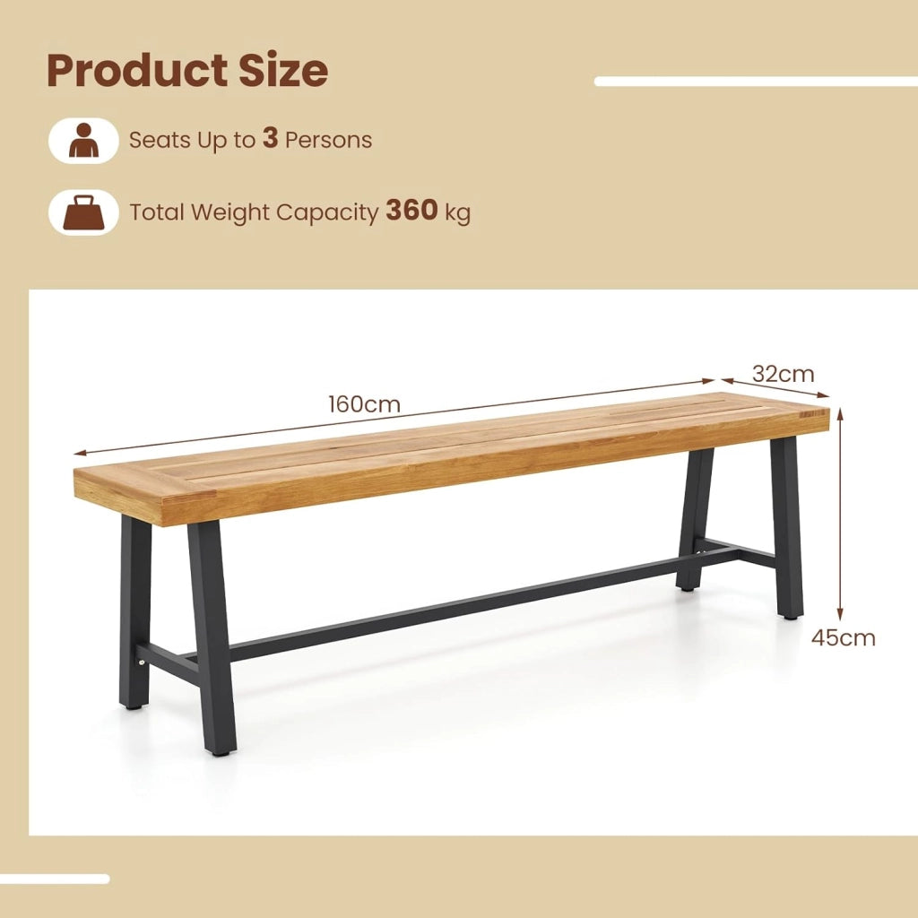 Panchina da Giardino in Legno di Acacia per Esterni, 160 CM di Lunghezza, Panchina da Patio per Giardino, Può Ospitare Fino a 3 Persone, Capacità di Carico 360 KG (1)