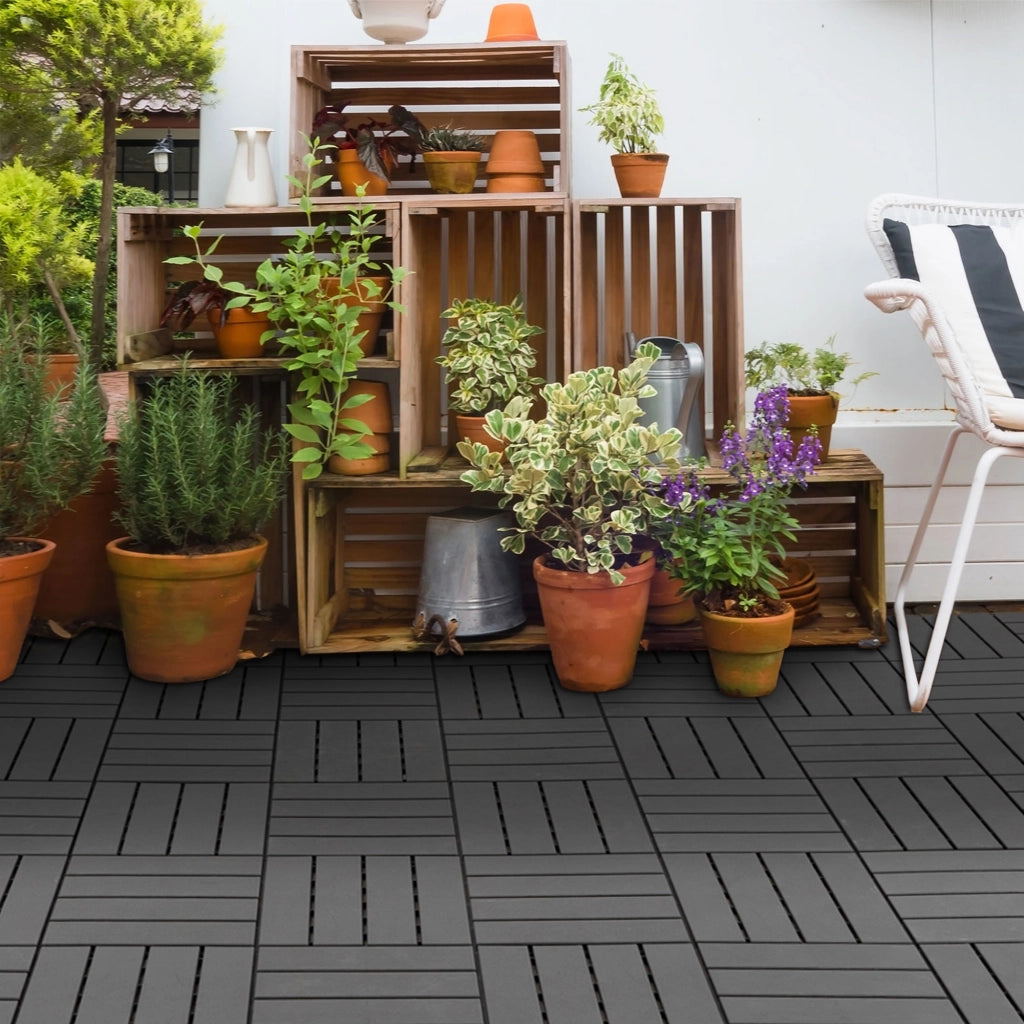 Piastrelle per terrazzo 30x30 cm 9 pezzi ¨C zephmum ¨C nero effetto legno con drenaggio