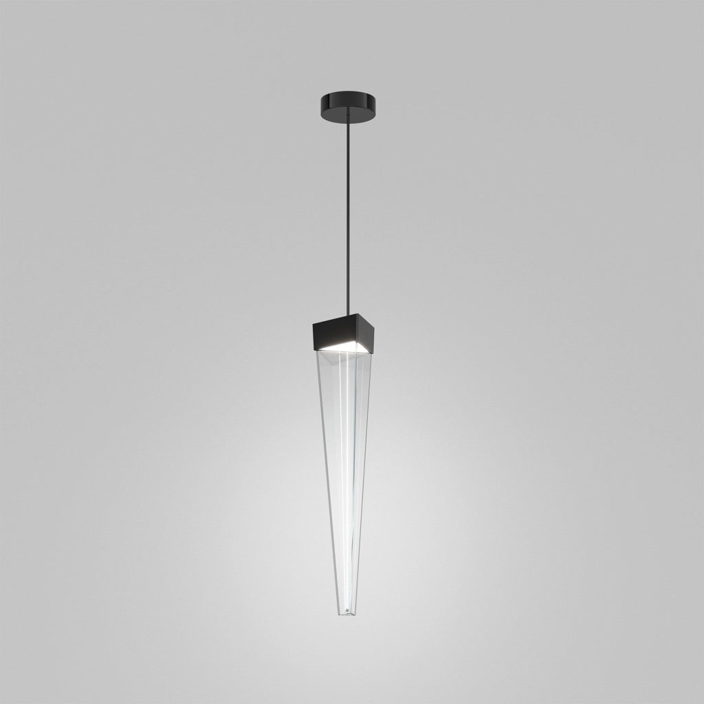 Stalactite Lampada a sospensione di design a LED, diffusore piramidale in vetro trasparente, struttura in metallo nichel nero lucido 12W 2700K