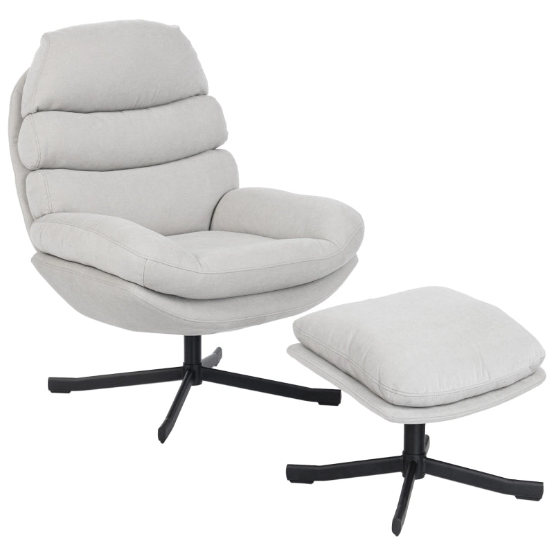POLTRONA Girevole con Pouf 78x93x100 cm Poliestere Bianco crema