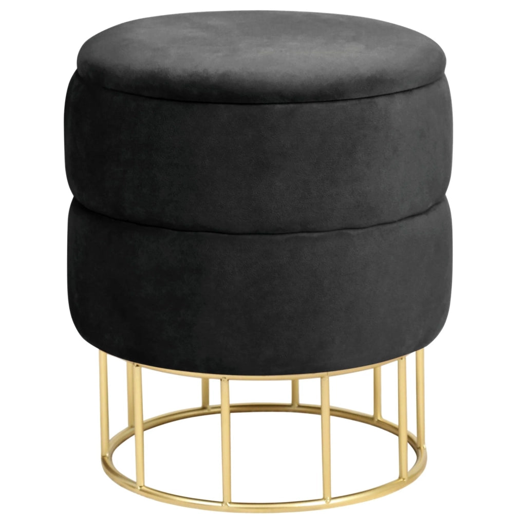 Pouf a scomparto rotonda in velluto trapuntato AKORD ELZA colore Nero