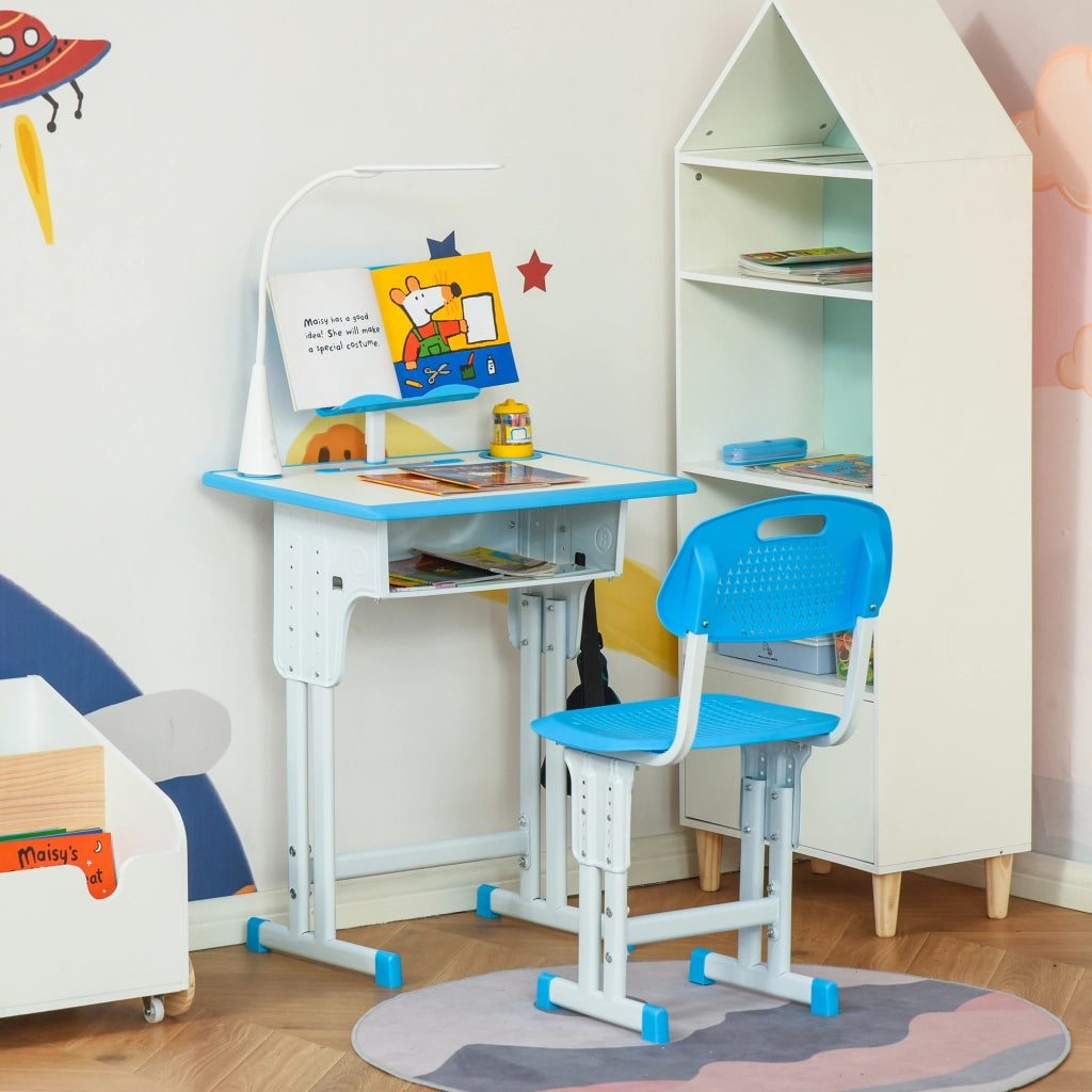 Scrivania per Bambini con Sedia Regolabile e Luce LED ¨C zephmum ¨C Grigio, Acciaio e MDF