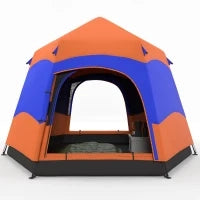 Tenda Pop-Up a Doppia Parete, Tenda da Campeggio per Famiglie, per 4-6 Persone, Impermeabile con Borsa per il Trasporto e Zanzariera, in Poliestere, 275 x 275 x 170 cm, Arancione e Blu