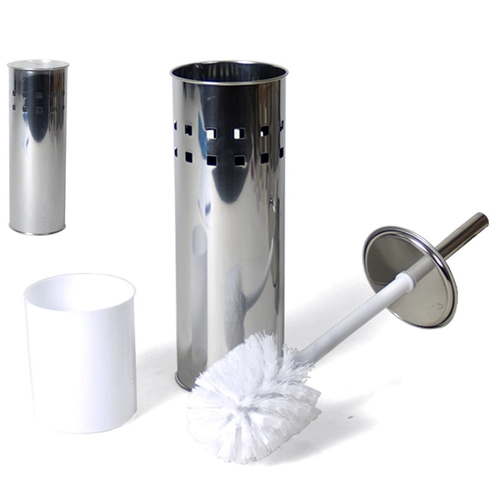 Trade Shop - Portascopino Con Spazzolone Scopino Per Wc In Acciaio 26x10cm Accessori Bagno -