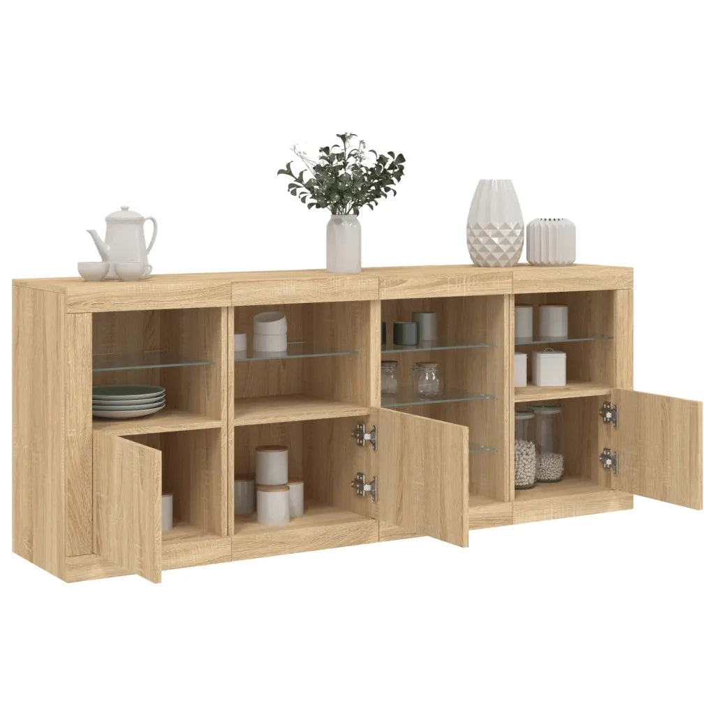 Credenza | Madia | Buffet da pranzo | Armadio da pranzo con Luci LED Rovere Sonoma 164x37x67 cm