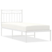 Letto singolo | Letto per adulti | Giroletto senza Materaso con Testiera Metallo Bianco 75x190 cm