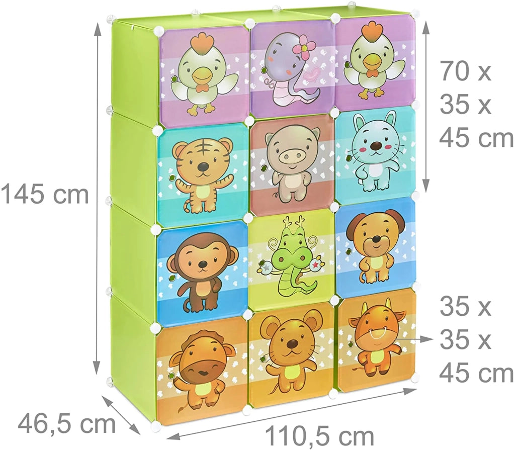 Scaffale portaoggetti per bambini armadietto modulare in plastica con motivo di animali guardaroba verde 13_0001209_3