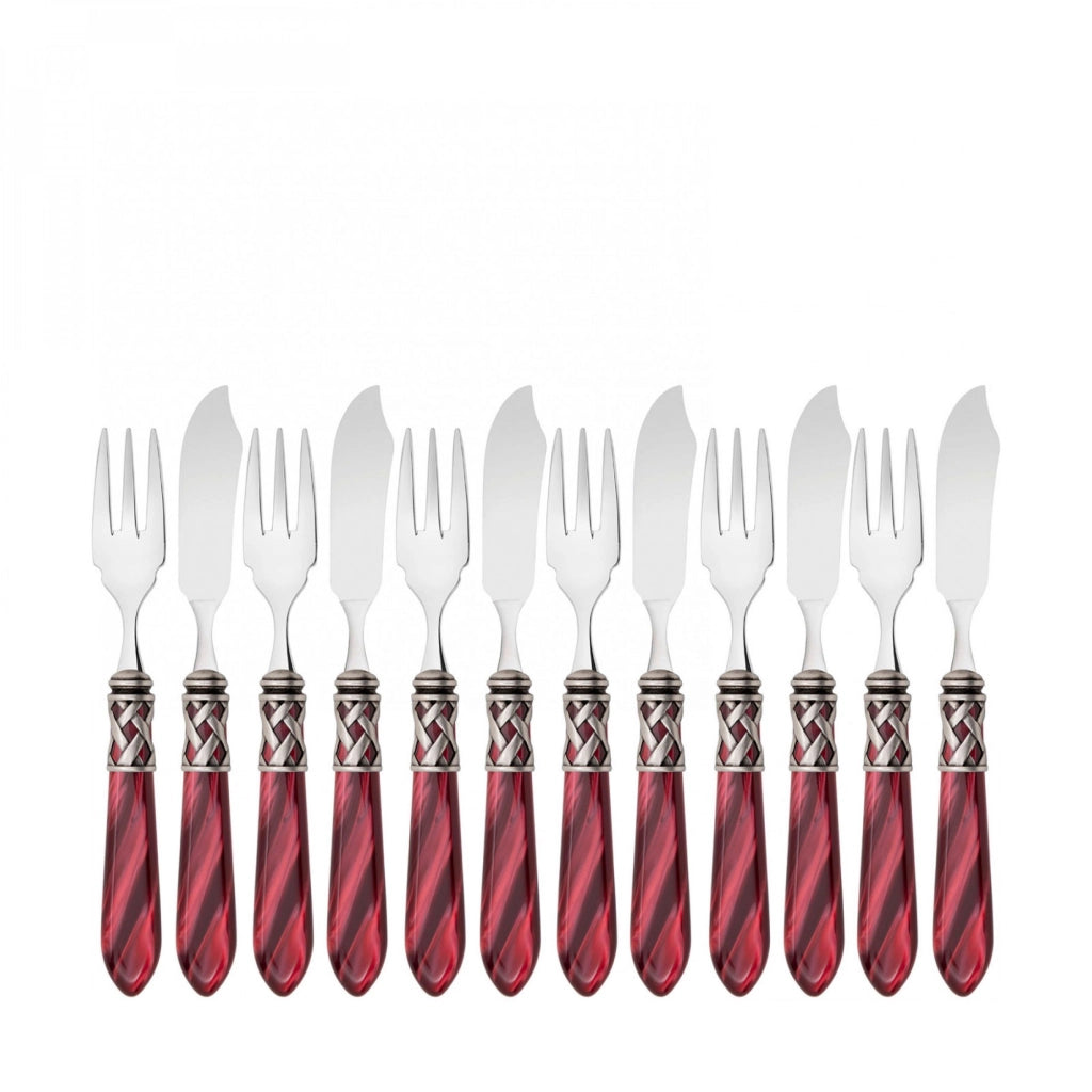 ALADDIN Ghiera Argento Anticato, Posate Set 12 pz Pesce, Casa Bugatti Colore: Rosso