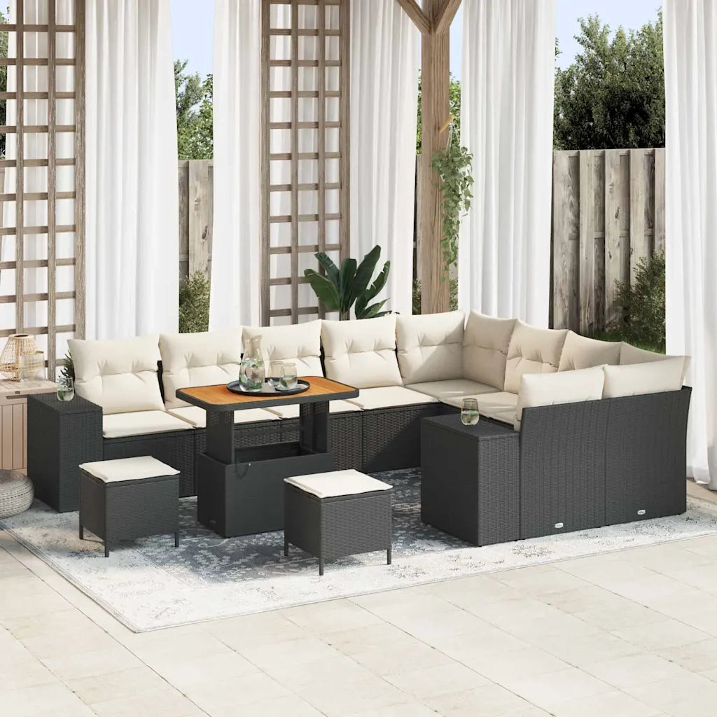 Set Divano da Giardino con cuscino 12 pcs Nero e Crema