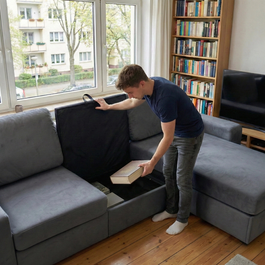 Divano Angolare con Contenitore ¨C MINIMAL ¨C Tessuto, Ottomane, 245 cm