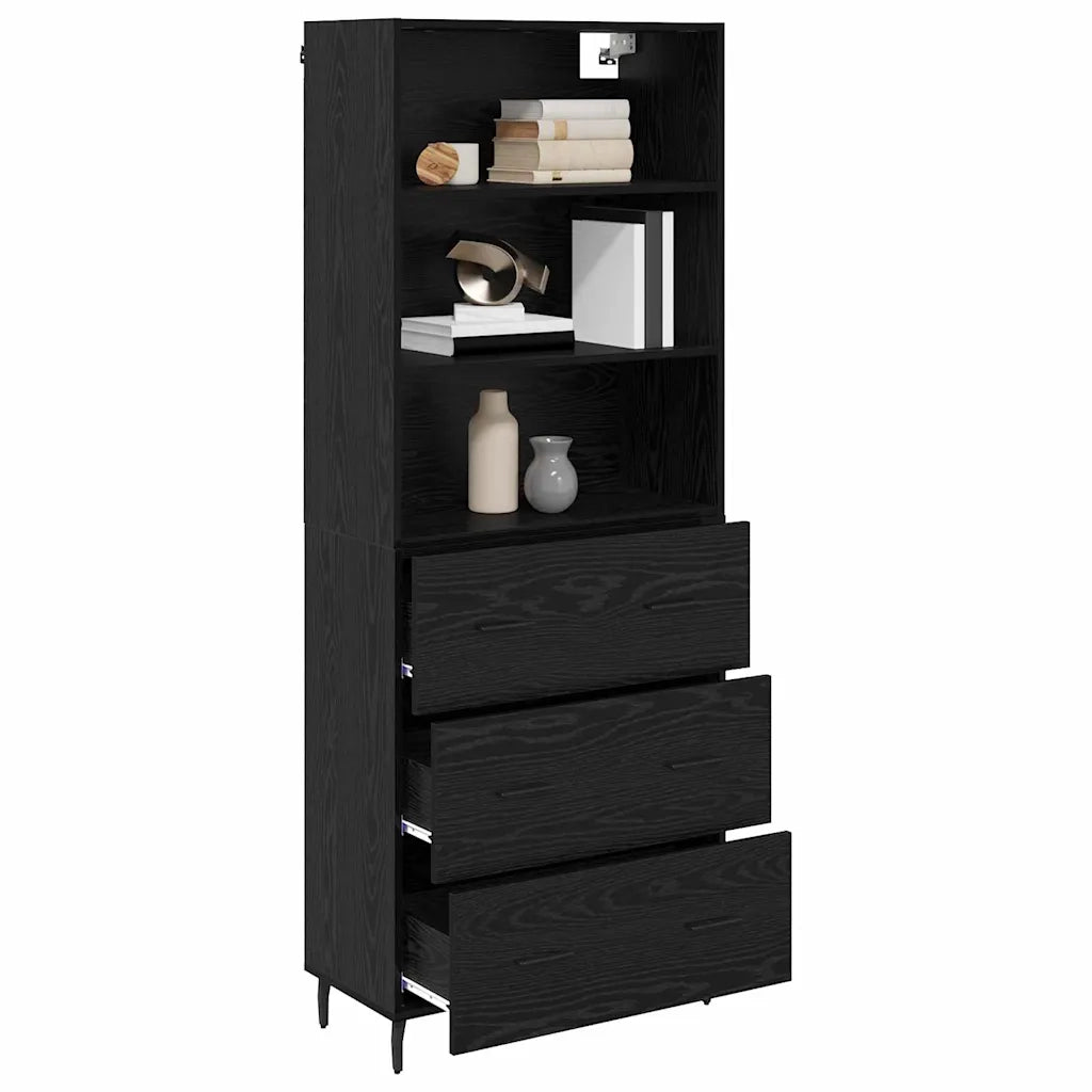 Credenza con Cassetto-Buffet-Armadio da cucina Rovere Nero 69,5 x 34 x 180 cm 503114