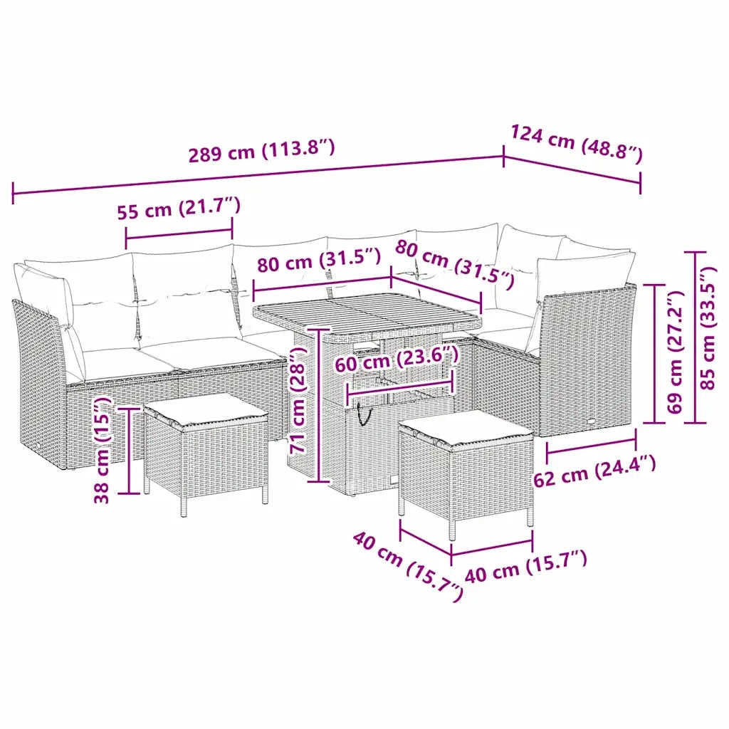 Set Divano da Giardino 9 pcs Beige polyrattan 3361501
