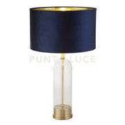 Lampada da tavolo Oxford - Vetro, ottone, paralume in velluto blu navy