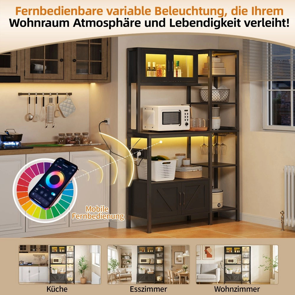 Libreria da Cucina con Presa e LED ¨C MINIMAL ¨C Scaffale Vino e Microonde, Legno, 180x115 cm