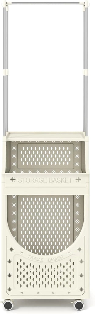 Carrello portabiancheria con 4 ruote e 6 ganci, cesto 40 L, design pieghevole, contenitore per biancheria e organizer per bagno, camera da letto, dormitorio, lavanderia (82 litri, con